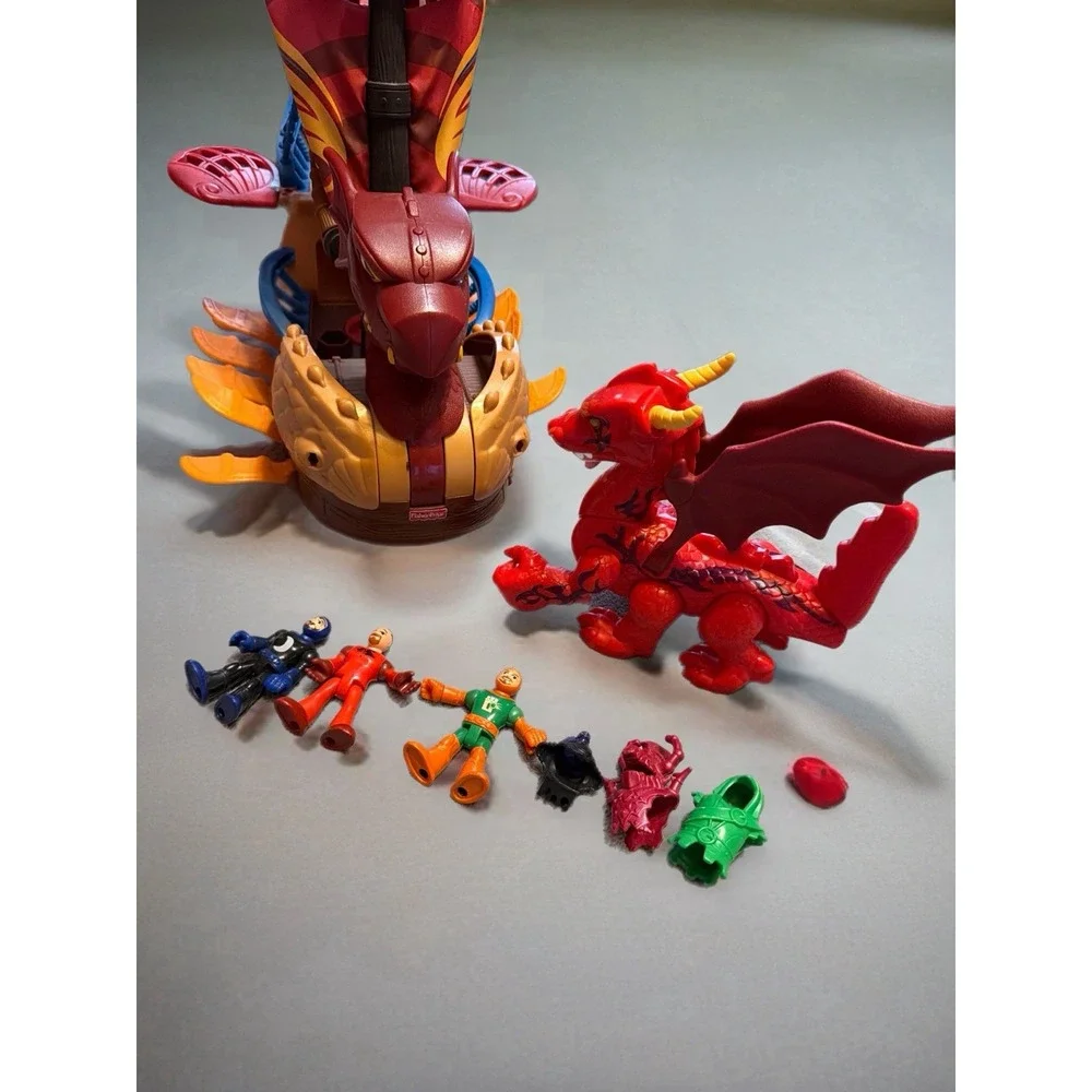 Fisher Price Imaginext Dragon Pirate Ship Boat + Red Dragon & Figures Lot‎